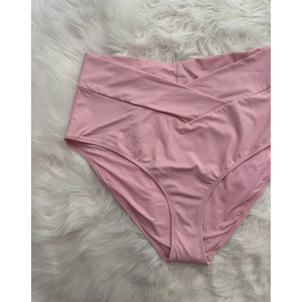 Aerie High Rise Full Coverage Crossover Bikini Bottom Bloom Size XL